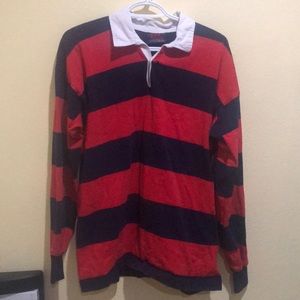 Canterbury red and blue striped rugby polo